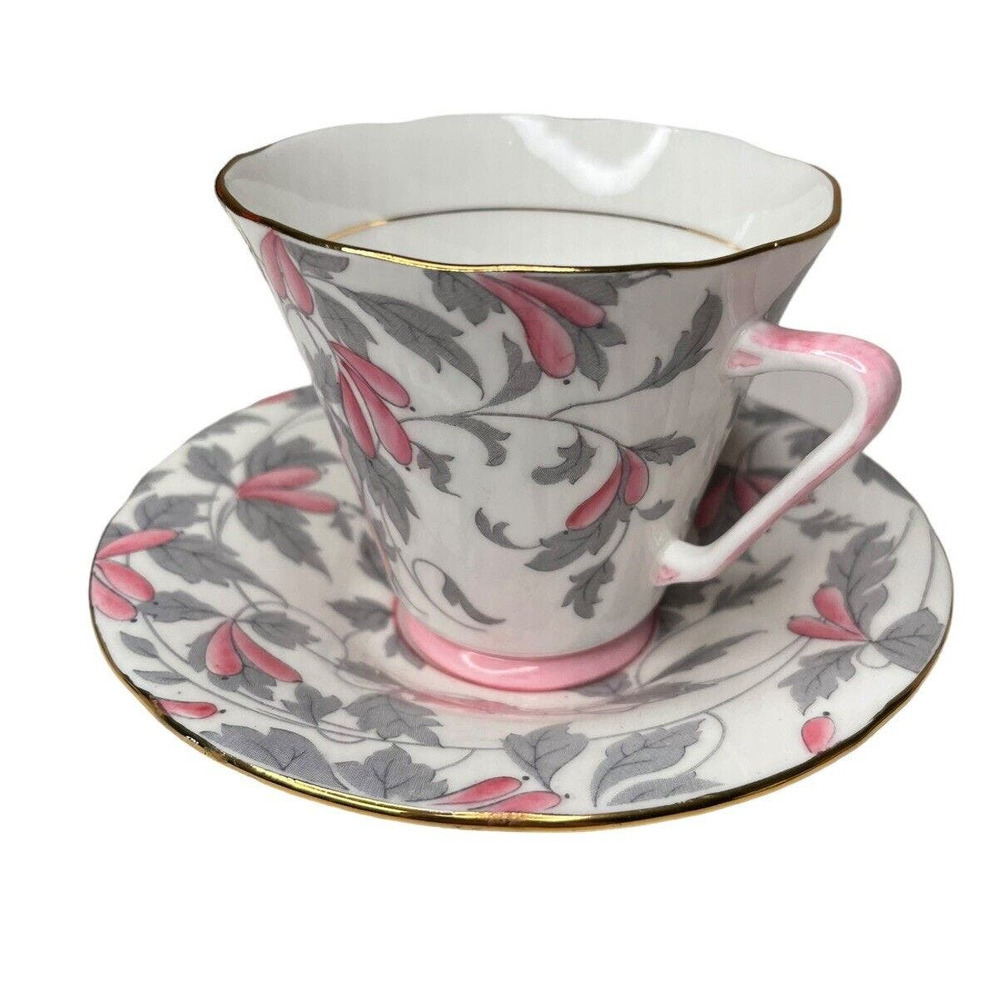 Antique Royal Grafton Ashley Pink Bone China Teacup & Saucer Set 1940s - Picture 2 of 10